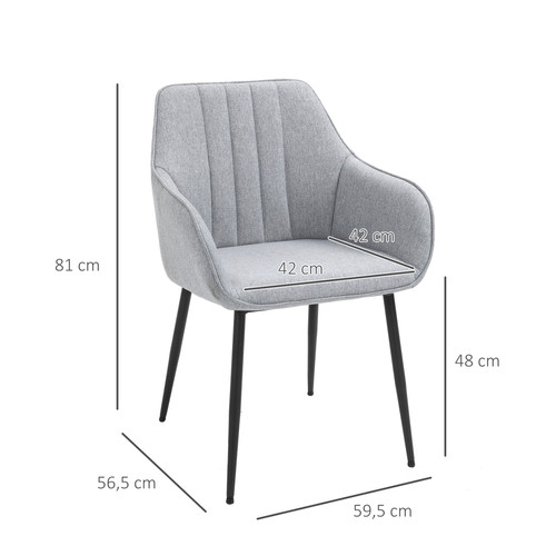 Homcom Chaises de visiteur design scandinave - lot de 2 chaises - pieds effilés métal noir - assise dossier accoudoirs ergonomiques lin gris