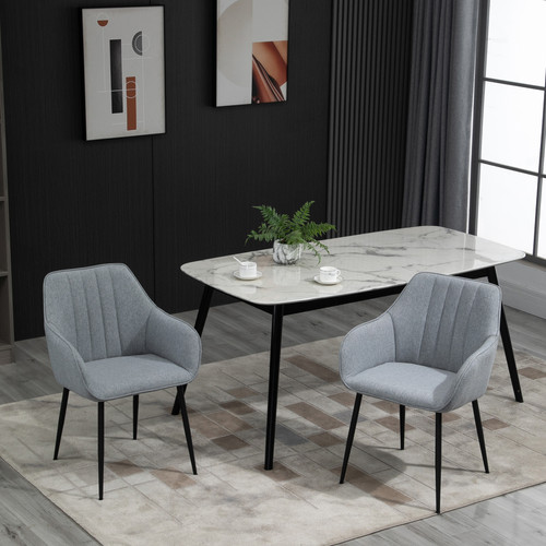 Chaises Chaises de visiteur design scandinave - lot de 2 chaises - pieds effilés métal noir - assise dossier accoudoirs ergonomiques lin gris