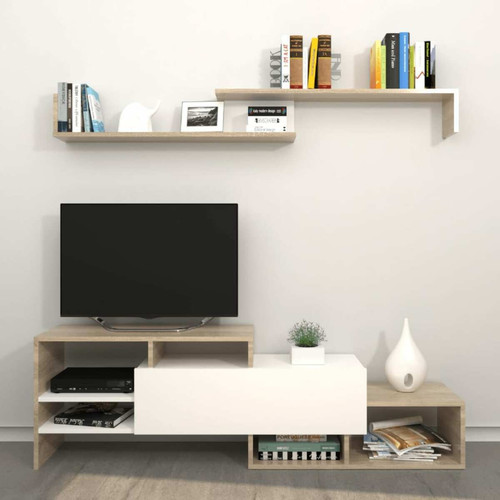 Meubles TV, Hi-Fi Homemania Homemania Ensemble de meuble TV Fenice 150x27x45 cm Blanc et sonoma