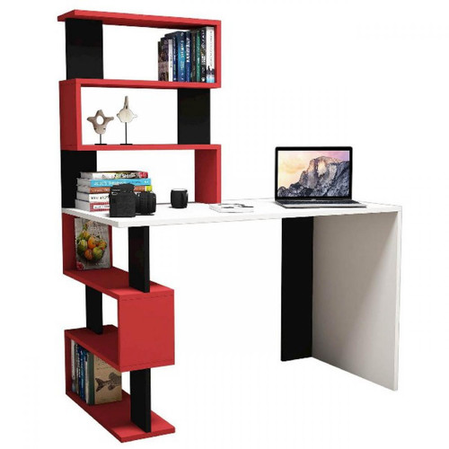 Homemania Bureau Snap - Studio, Chambre à coucher - Blanc, rouge, noir en Bague de particules de mélamine, PVC, 120 x 60 x 148,2 cm
