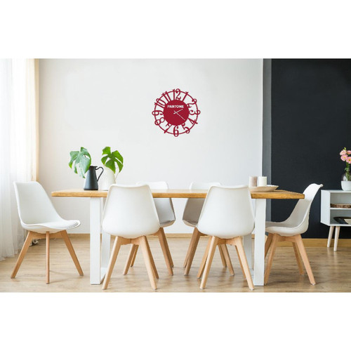 Homemania HOMEMANIA Horloge Lens - Décoration murale, ronde - pour le salon, la cuisine, le bureau -  Bordeaux, blanc en Métal, 40 x 0,15 x 40 cm