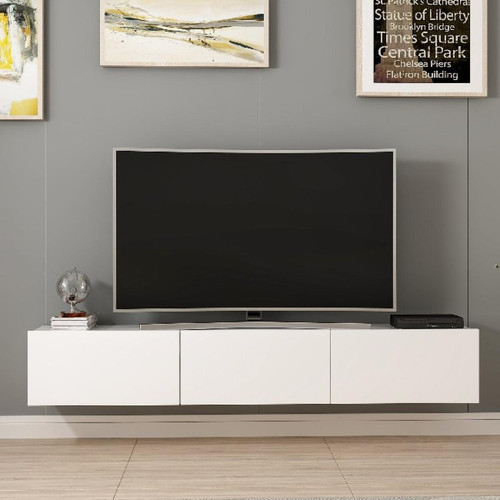 Homemania - Meuble TV Moderne - Rigel - Homemania - Blanc - 180 x 32 x 30 cm - Meuble TV Blanc Meubles TV, Hi-Fi
