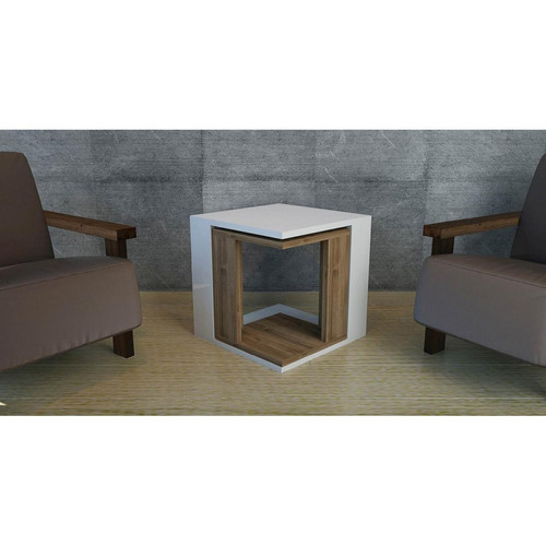 Homemania - Table basse cubique - Modulaire à faible encombrement - Salon, canapé - Blanc, bois de noyer, 40 x 40 x 40 cm - Homemania