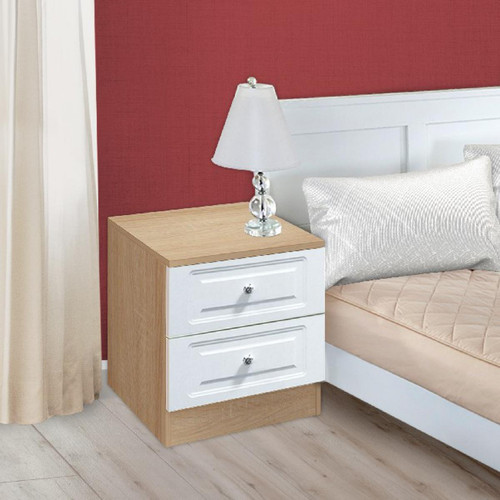 Homemania - Table de nuit Martino - avec tiroirs - pour la chambre à coucher Chêne, blanc en Bague de particules revêtu de mélamine, MDF , 51 x 39 x 90 cm, - - Homemania