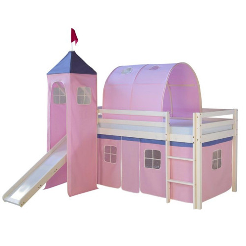 Homestyle4U - Lit avec tour tunnel et rideaux rose - Lit enfant Lit combiné