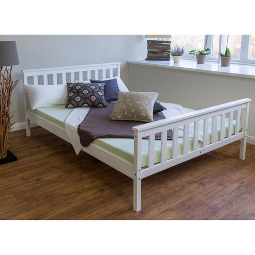 Cadres de lit Homestyle4U Lit en bois double massif pin 140x200 blanc cadre de lit avec sommier futon lit