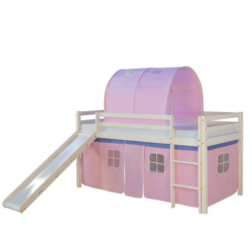 Homestyle4U - Lit mi-hauteur avec rideaux et tunnel rose - Lit enfant Lit combiné