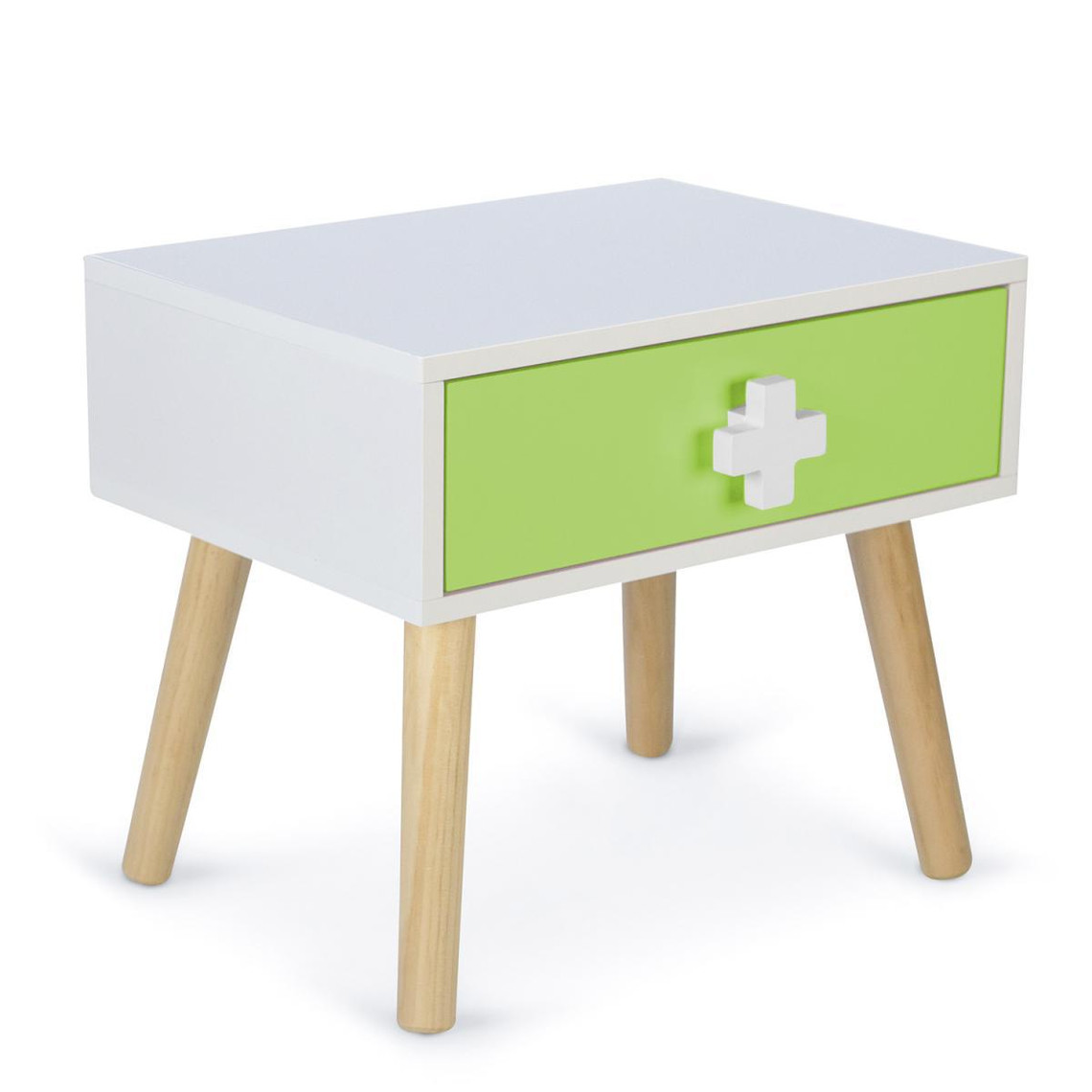 Homestyle4U Table de chevet pour enfants 1 tiroir blanc vert