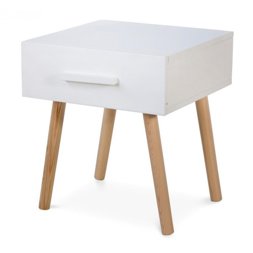 Homestyle4U - Table de nuit Tiroir blanc en pin Homestyle4U  - Table en pin blanc