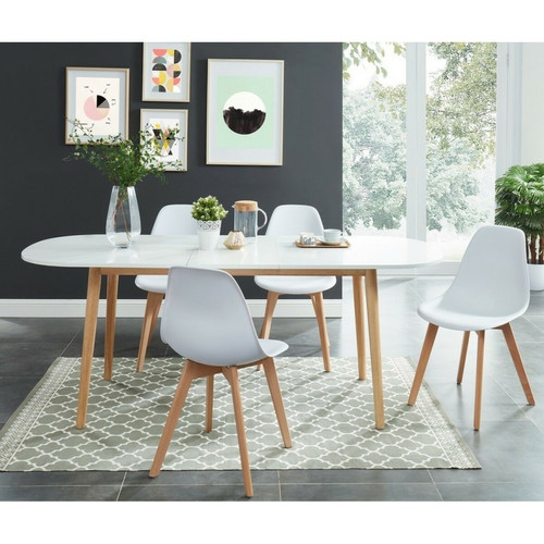 Homifab - Table à manger scandinave extensible 160 à 200x80x75 cm blanc et bois - Collection Erika. - Tables à manger Oui