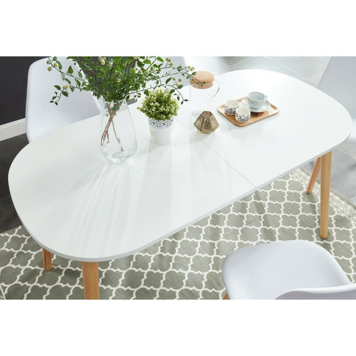 Homifab Table à manger scandinave extensible 160 à 200x80x75 cm blanc et bois - Collection Erika.