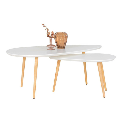 Tables à manger Table basse blanche avec pieds en bois 60 x 110 x 45 cm