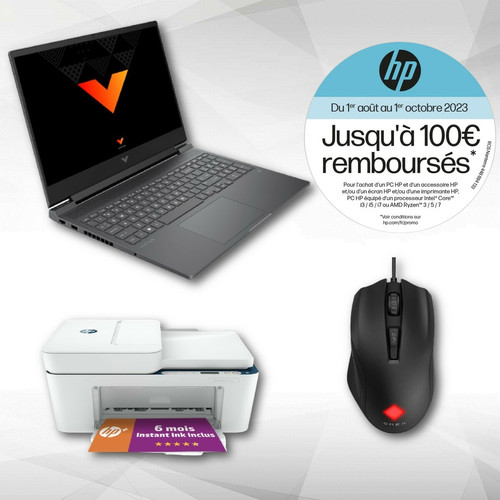 Hp - Victus 16-s0010nf - Noir + Deskjet 4130e - Imprimante Wi-fi tout-en-un Jet d'encre couleur Copie Scan + Souris OMEN Vector Essential - HP : découvrez notre sélection de PC au meilleur prix