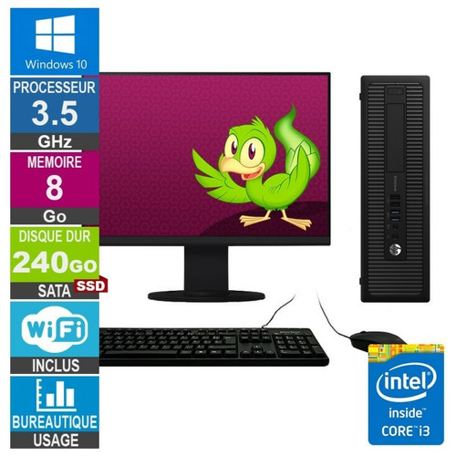 Hp - PC HP 800 G1 SFF i3-4150 3.50GHz 8Go/240Go SSD Wifi W10 + Ecran 24 Hp - Idées Cadeaux de Noel 2021 : 150€ à 300€