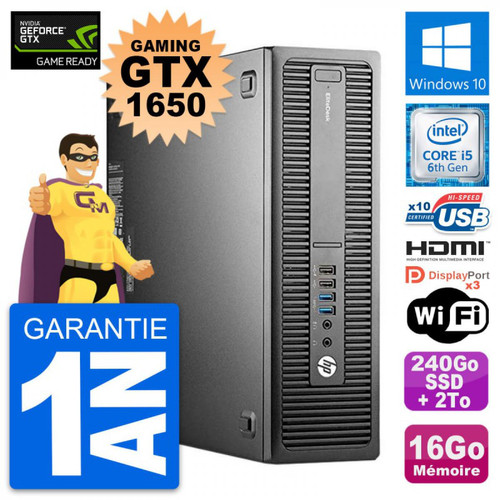 Hp - PC HP 800 G2 SFF Gaming GTX 1650 i5-6500 RAM 16Go 240Go SSD + 2To Windows 10 - PC Fixe Intel core i5