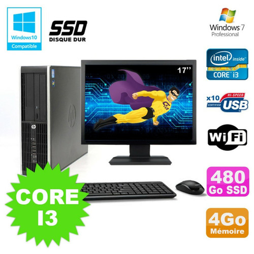 Hp - Lot PC HP Elite 8200 SFF Core I3 3.1GHz 4Go 480Go SSD DVD WIFI W7 + Ecran 17 Hp  - Hp