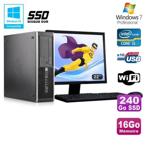 Hp - Lot PC HP Elite 8300 SFF I5-3470 3.2GHz 16Go 240Go SSD Graveur Wifi W7+ Ecran 22 Hp  - PC Fixe Pc tour