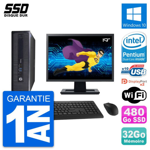 Hp - PC HP 600 G1 SFF Ecran 19" Intel G3220 RAM 32Go SSD 480Go Windows 10 Wifi Hp  - Produits reconditionnés et d'occasion