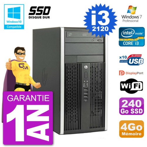 Hp - PC HP 6300 MT Intel Core I3-2120 RAM 4Go SSD 240Go Graveur DVD Wifi W7 Hp  - Bonnes affaires PC Fixe