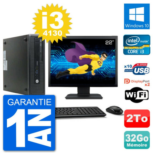 Hp - PC HP 800 G1 Ecran 22" Core i3-4130 RAM 32Go Disque 2To Windows 10 Wifi Hp  - Bonnes affaires PC Fixe