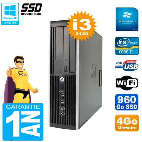 Hp - PC HP Compaq 8200 SFF Core I3-2120 RAM 4Go Disque 960 Go SSD Graveur DVD Wifi W7 Hp  - Occasions Unité centrale