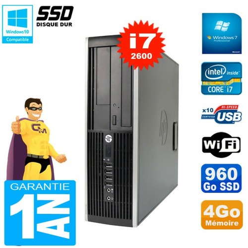 Hp - PC HP Compaq 8200 SFF Core I7-2600 RAM 4Go Disque 960 Go SSD Graveur DVD Wifi W7 Hp  - Produits reconditionnés et d'occasion