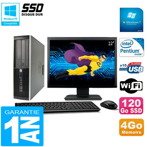 Hp - PC HP Compaq 8200 SFF Ecran 22" Intel G630 RAM 4Go Disque 120 Go SSD Wifi W7 Hp  - Bonnes affaires PC Fixe