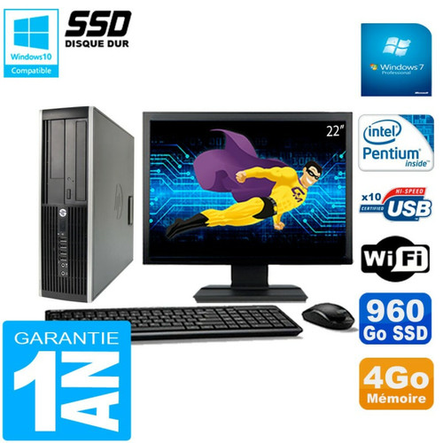 Hp - PC HP Compaq 8200 SFF Ecran 22" Intel G630 RAM 4Go Disque 960 Go SSD Wifi W7 Hp  - Produits reconditionnés et d'occasion