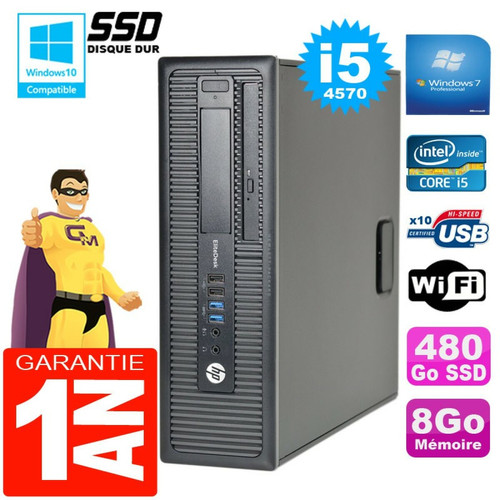 Hp - PC HP EliteDesk 800 G1 SFF Core I5-4570 8Go Disque 480Go SSD Graveur DVD Wifi W7 Hp  - Produits reconditionnés et d'occasion