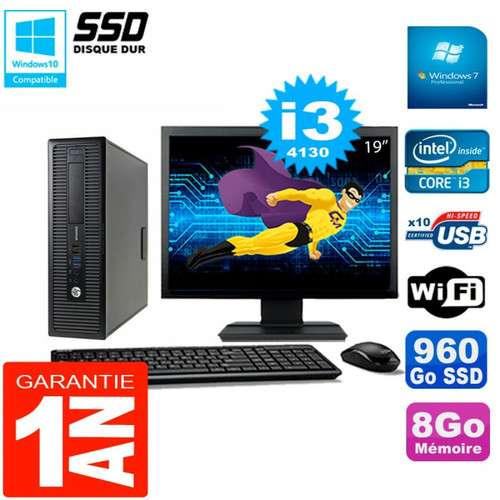 Hp - PC HP EliteDesk 800 G1 SFF Ecran 19" Core I3-4130 8Go Disque 960 Go SSD Wifi W7 Hp - Produits d'occasion