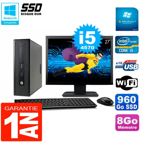 Hp - PC HP EliteDesk 800 G1 SFF Ecran 27" Core I5-4570 8Go Disque 960 Go SSD Wifi W7 Hp  - Bonnes affaires PC Fixe