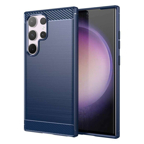 Coque, étui smartphone Htdmobiles Coque pour Samsung Galaxy S24 Ultra 5G - housse etui silicone gel carbone + verre trempe - BLEU FONCE
