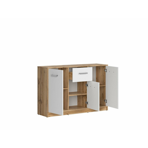 Hucoco ATTISO - Commode style scandinave chambre/salle à manger - 118.5x78.5x34 - 3 portes+1 tiroir - Meuble de chambre - Blanc