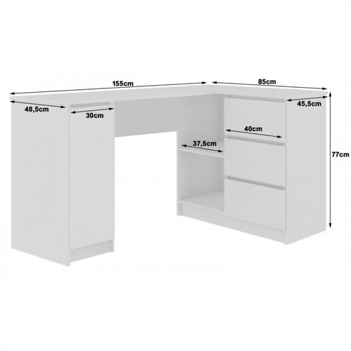 Hucoco BALAUR - Bureau d'angle style moderne - 155x77x85 - 1 porte+3 tiroirs - Wengé