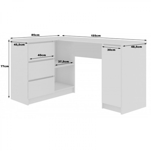 Hucoco BALAUR - Bureau d'angle style moderne - 155x77x85 - 3 tiroirs+1 porte - Wengé