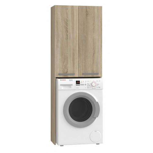 Hucoco - COMO - Meuble pour machine à laver style moderne - 183x64x30 - 2 portes+4 étagères - Sonoma - Meubles de salle de bain Oskar chêne