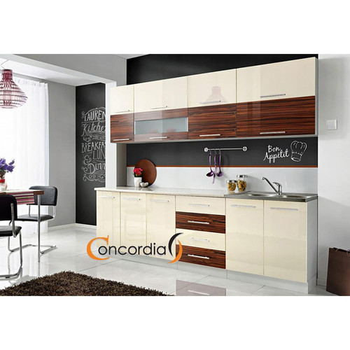 Hucoco - COVE N - Cuisine Complète L 2,6 m - 8pcs  + Plan de travail INCLUS - Ensemble meubles de cuisine  -  Armoires cuisine linéaire - Vanille/Heban - Cuisine