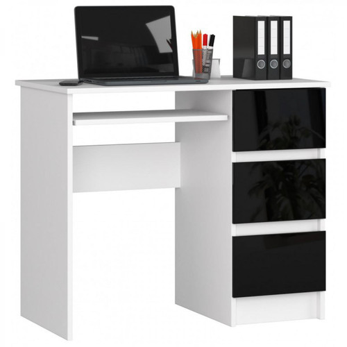 Hucoco - MIR - Bureau informatique style moderne - 90x77x50 - 3 grands tiroirs - Noir - Bureau et table enfant Noir et blanc