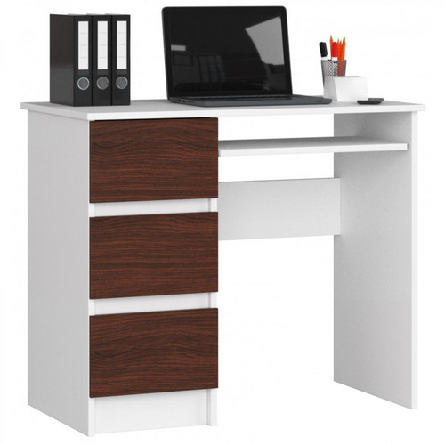 Hucoco - MIR - Bureau informatique style moderne - 90x77x50 - 3 grands tiroirs - Wengé - Bureau et table enfant Noir et blanc