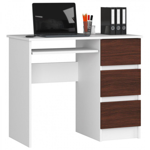 Hucoco - MIR - Bureau informatique style moderne - 90x77x50 - 3 tiroirs spacieux - Wengé - Bureau et table enfant Wengé