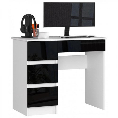 Hucoco - MIR - Bureau informatique style moderne - 90x77x50 - 4 grands tiroirs - Noir - Bureau et table enfant Noir et blanc