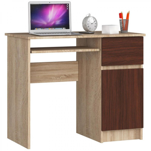 Bureau et table enfant Hucoco MOGO - Bureau informatique style moderne - 90x77x50 - 1 porte+1 tiroir - Wengé