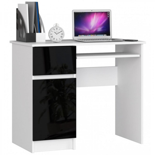 Hucoco - MOGO - Bureau informatique style moderne - 90x77x50 - 1 tiroir+1 porte - Noir - Bureau et table enfant Noir et blanc