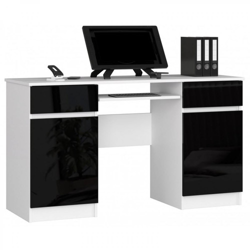 Hucoco - MONA - Bureau informatique style moderne - 135x77x50 - 2 portes+2 tiroirs - Noir - Bureau et table enfant Noir et blanc