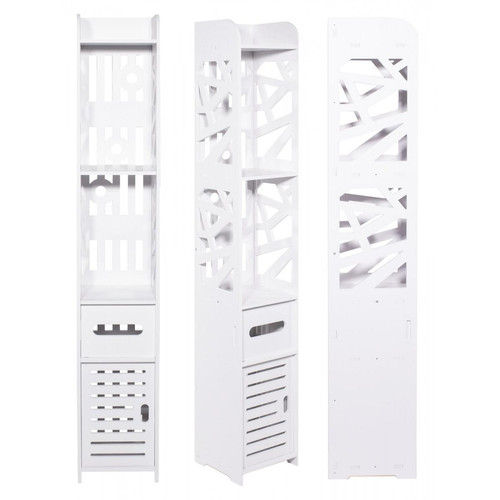 Hucoco - NOLON - Meuble de rangement colonne salle de bain/cuisine - 120x20x20 cm - 5 étagères+2 portes - Blanc - Hucoco