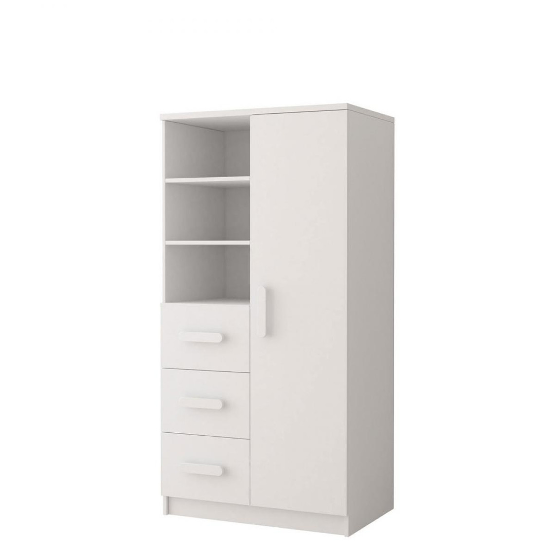 Hucoco OLLIE - Armoire chambre d'enfants - 3 tiroirs + 5 étagères - 160x80x40 cm - Poignées colorées - Blanc