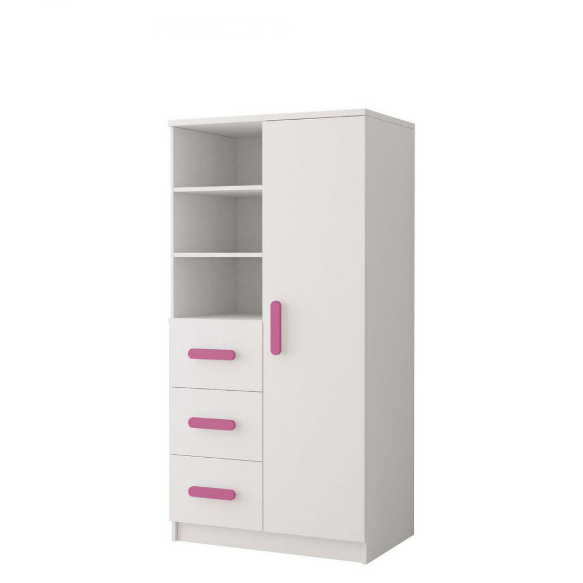Hucoco OLLIE - Armoire chambre d'enfants - 3 tiroirs + 5 étagères - 160x80x40 cm - Poignées colorées - Rose