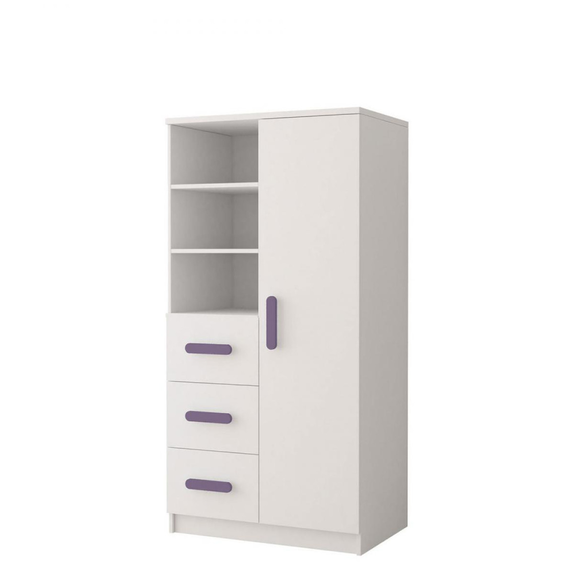 Hucoco OLLIE - Armoire chambre d'enfants - 3 tiroirs + 5 étagères - 160x80x40 cm - Poignées colorées - Violet