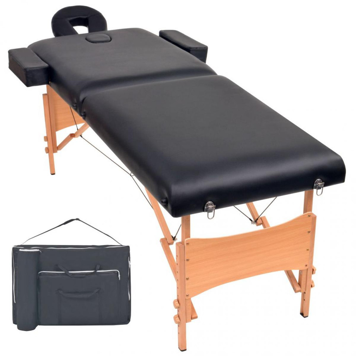 Hucoco Table de massage pliable à 2 zones 10 cm d'épaisseur Noir - Massage et relaxation - Tables de massage - Unisexe - Noir -