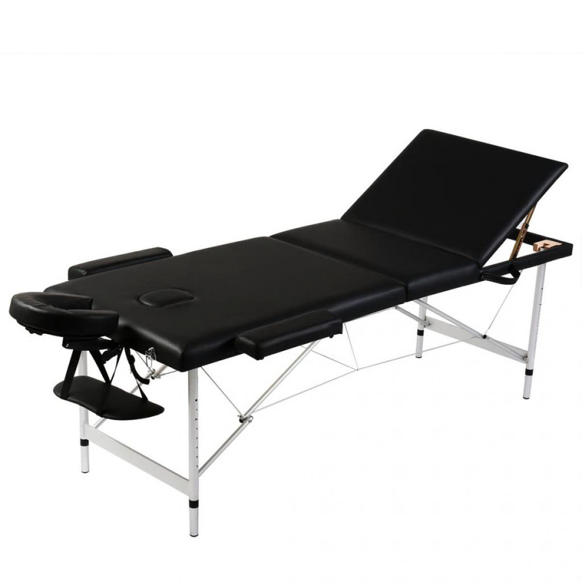 Hucoco Table de Massage Pliante 3 Zones Noir Cadre en Aluminium - Noir